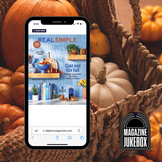 Real Simple Magazine Cover on Magazine Jukebox | picture of pumpkins in a basket in the background